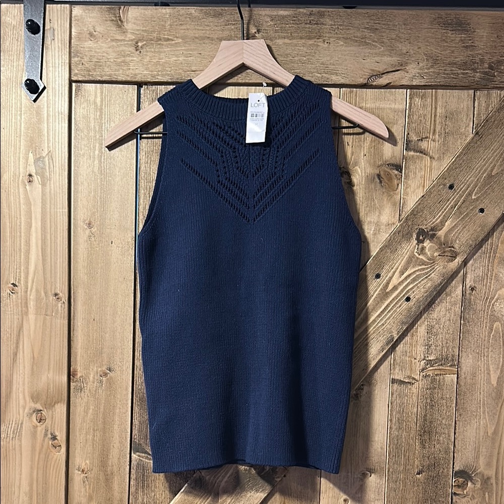 LOFT Blue Ribbed Sweater Sleeveless Tank Top
